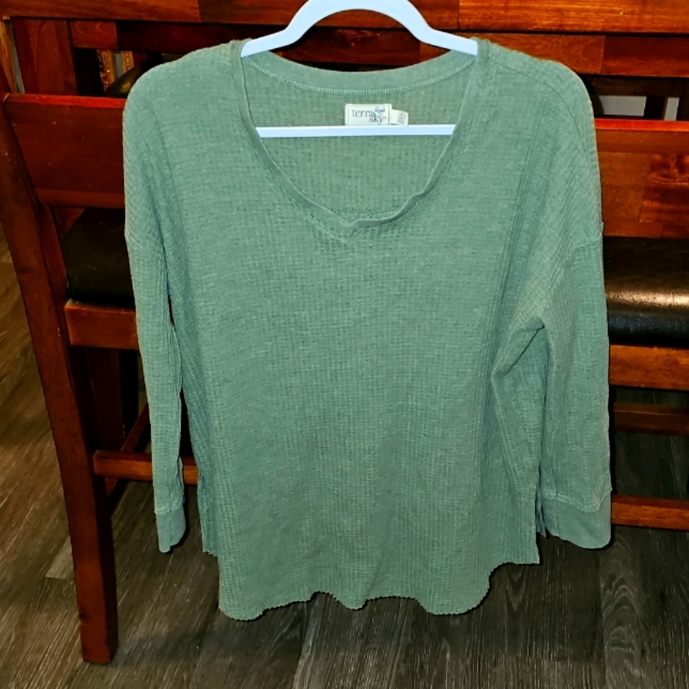 Women's Terra & Sky green waffle knit sz 0x long sleeve top. PLUS SZ